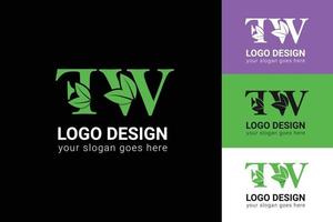 ecologie fw brieven logo met groen blad. fw brieven eco logo met blad. vector lettertype voor natuur affiches, eco vriendelijk embleem, veganistisch identiteit, kruiden en botanisch kaarten enz.