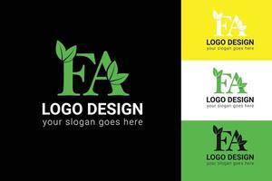 ecologie fa brieven logo met groen blad. fa brieven eco logo met blad. vector lettertype voor natuur affiches, eco vriendelijk embleem, veganistisch identiteit, kruiden en botanisch kaarten enz.