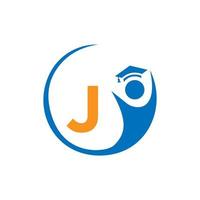 brief j onderwijs logo sjabloon. onderwijs logo eerste onderwijs hoed concept vector