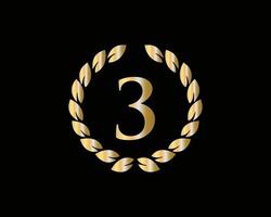 3e jaren verjaardag logo met gouden ring geïsoleerd Aan zwart achtergrond, voor verjaardag, verjaardag en bedrijf viering vector