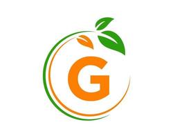 brief g eco logo concept met blad symbool vector