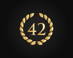 42e jaren verjaardag logo met gouden ring geïsoleerd Aan zwart achtergrond, voor verjaardag, verjaardag en bedrijf viering vector