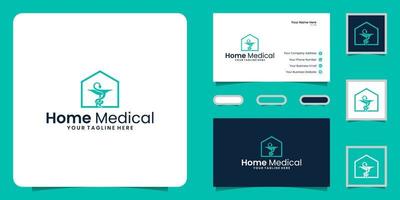 Gezondheid zorg huis logo ontwerp en bedrijf kaart inspiratie vector