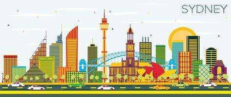 Sydney Australië stad horizon met kleur gebouwen en blauw lucht. vector