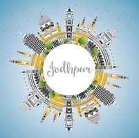 jodhpur Indië stad horizon met kleur gebouwen, blauw lucht en kopiëren ruimte. vector