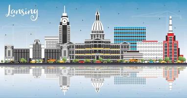 lansing Michigan stad horizon met kleur gebouwen, blauw lucht en reflecties. vector
