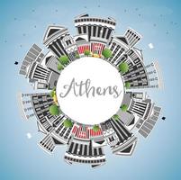 Athene Griekenland stad horizon met kleur gebouwen, blauw lucht en kopiëren ruimte. vector