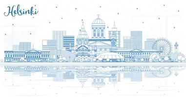 schets Helsinki Finland stad horizon met blauw gebouwen en reflecties. vector