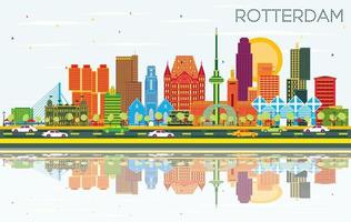 Rotterdam Nederland stad horizon met kleur gebouwen, blauw lucht en reflecties. vector