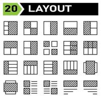 lay-out icoon reeks omvatten lay-out, rooster, dashboard, koppel, gebruiker koppel, uitlijnen, sjabloon, ontwerp, vleier, grafisch, omslag, poster, vector, banier, creatief, concept, brochure, abstract, modern, bus vector