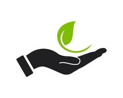 hand- blad logo ontwerp. eco logo met hand- concept vector. hand- en eco logo ontwerp vector