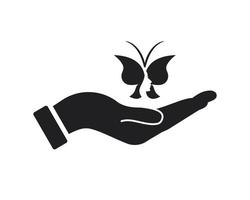 hand- vlinder logo ontwerp. spa logo met hand- concept vector. hand- en vlinder logo ontwerp vector