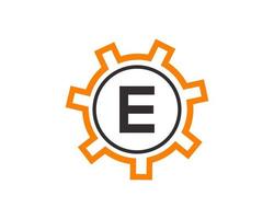 eerste brief e uitrusting logo ontwerp sjabloon. uitrusting ingenieur logotype vector