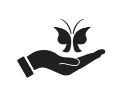 hand- vlinder logo ontwerp. spa logo met hand- concept vector. hand- en vlinder logo ontwerp vector