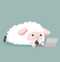 schattige schapen met laptop vector