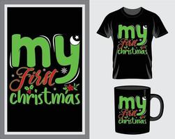 mijn eerste Kerstmis citaat t-shirt en mok ontwerp vector