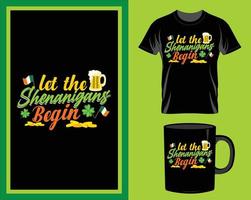 laat de geintjes beginnen st. Patrick dag citaat t-shirt en mok ontwerp vector