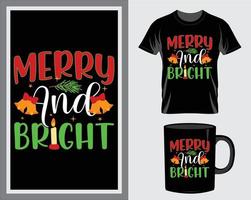 vrolijk en helder Kerstmis citaat t-shirt en mok ontwerp vector