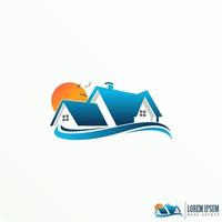 uniek huis dak, huis, zon, vliegend vogels, en Golf beeld grafisch icoon logo ontwerp abstract concept vector voorraad. kan worden gebruikt net zo een symbool verwant naar eigendom.