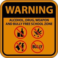 school- veiligheid teken waarschuwing, alcohol, medicijn, wapen en pesten vrij school- zone vector