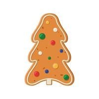 peperkoek biscuit koekje versierd met gekleurde suikerglazuur in vorm van Kerstmis boom vector