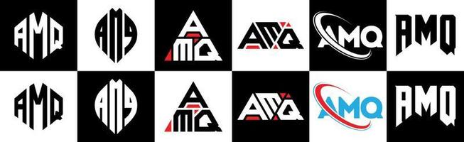 amq brief logo ontwerp in zes stijl. amq veelhoek, cirkel, driehoek, zeshoek, vlak en gemakkelijk stijl met zwart en wit kleur variatie brief logo reeks in een tekengebied. amq minimalistische en klassiek logo vector