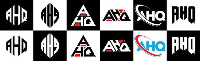 ahq brief logo ontwerp in zes stijl. ahq veelhoek, cirkel, driehoek, zeshoek, vlak en gemakkelijk stijl met zwart en wit kleur variatie brief logo reeks in een tekengebied. ahq minimalistische en klassiek logo vector