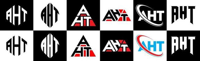 aht brief logo ontwerp in zes stijl. aht veelhoek, cirkel, driehoek, zeshoek, vlak en gemakkelijk stijl met zwart en wit kleur variatie brief logo reeks in een tekengebied. aht minimalistische en klassiek logo vector