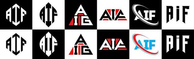 aif brief logo ontwerp in zes stijl. aif veelhoek, cirkel, driehoek, zeshoek, vlak en gemakkelijk stijl met zwart en wit kleur variatie brief logo reeks in een tekengebied. aif minimalistische en klassiek logo vector