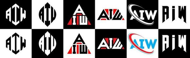 aiw brief logo ontwerp in zes stijl. aiw veelhoek, cirkel, driehoek, zeshoek, vlak en gemakkelijk stijl met zwart en wit kleur variatie brief logo reeks in een tekengebied. aiw minimalistische en klassiek logo vector