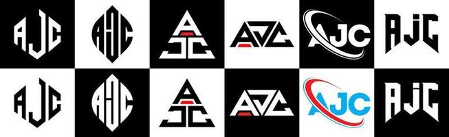 ajc brief logo ontwerp in zes stijl. ajc veelhoek, cirkel, driehoek, zeshoek, vlak en gemakkelijk stijl met zwart en wit kleur variatie brief logo reeks in een tekengebied. ajc minimalistische en klassiek logo vector