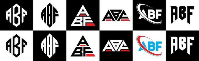 abf brief logo ontwerp in zes stijl. abf veelhoek, cirkel, driehoek, zeshoek, vlak en gemakkelijk stijl met zwart en wit kleur variatie brief logo reeks in een tekengebied. abf minimalistische en klassiek logo vector