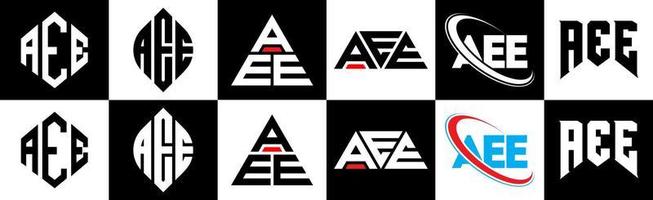 aee brief logo ontwerp in zes stijl. aee veelhoek, cirkel, driehoek, zeshoek, vlak en gemakkelijk stijl met zwart en wit kleur variatie brief logo reeks in een tekengebied. aee minimalistische en klassiek logo vector