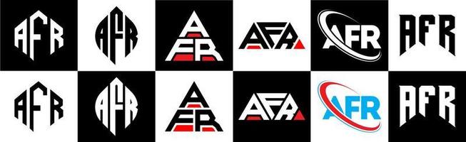 afr brief logo ontwerp in zes stijl. afr veelhoek, cirkel, driehoek, zeshoek, vlak en gemakkelijk stijl met zwart en wit kleur variatie brief logo reeks in een tekengebied. afr minimalistische en klassiek logo vector