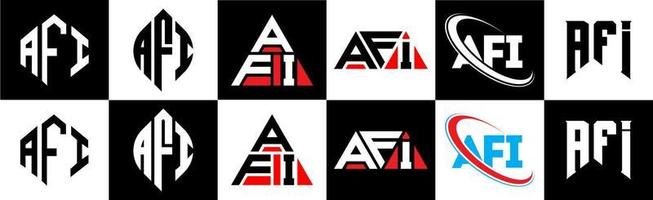 afi brief logo ontwerp in zes stijl. afi veelhoek, cirkel, driehoek, zeshoek, vlak en gemakkelijk stijl met zwart en wit kleur variatie brief logo reeks in een tekengebied. afi minimalistische en klassiek logo vector