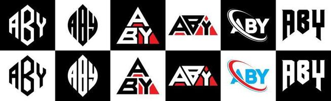 aby brief logo ontwerp in zes stijl. aby veelhoek, cirkel, driehoek, zeshoek, vlak en gemakkelijk stijl met zwart en wit kleur variatie brief logo reeks in een tekengebied. aby minimalistische en klassiek logo vector