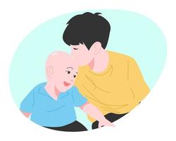 ouder broer kusjes jonger broer's voorhoofd. jongen en baby Vrolijk, lachend. verschillend leeftijden. concept van familie, affectie, liefde, enz. vlak stijl vector illustratie.