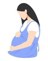 zwanger vrouw. vrouw Holding haar buik kant visie. concept van Gezondheid, baby, zwangerschap, vrouw thema. vector illustratie. vlak stijl.