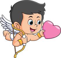 de Cupido jongen is geven de hart naar de mensen vector