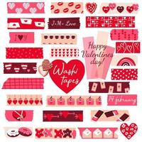 washi banden reeks voor valentijnsdag dag. maskeren plakband of Zelfklevend stroken voor lijsten, scrapbooken, grenzen, web grafiek, ambachten, stickers. vector. vector