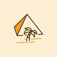 palm boom met Egyptische piramide vector gekleurde geel icoon
