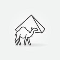 Egyptische kameel en Egypte piramide vector concept dun lijn icoon of symbool