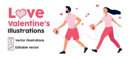 paar van Mens met vrouw houden communicatie. hart vorm liefde symbool. ontwerp voor romantisch Valentijnsdag dag. vector