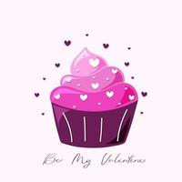 roze tekenfilm taart voor valentijnsdag dag groet kaart. worden mijn Valentijn vector
