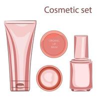 cosmetische set. crème tube, lippenbalsem, nagellak vector