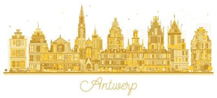 antwerpen belgie stad horizon silhouet met gouden gebouwen geïsoleerd Aan wit. vector