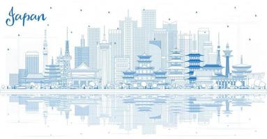 schets Welkom naar Japan horizon met blauw gebouwen en reflecties. vector