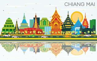 Chiang mai Thailand stad horizon met kleur gebouwen, blauw lucht en reflecties. vector