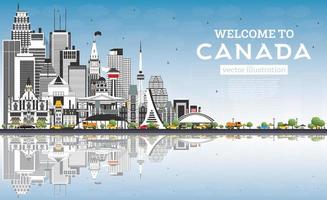 Welkom naar Canada stad horizon met grijs gebouwen en blauw lucht. vector
