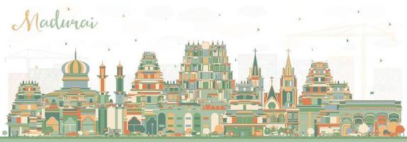 madurai Indië stad horizon met kleur gebouwen. vector